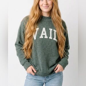 Wooly Threads VAIL Crewneck Sweatshirt Green Textured Fuzzy Size M USA Made